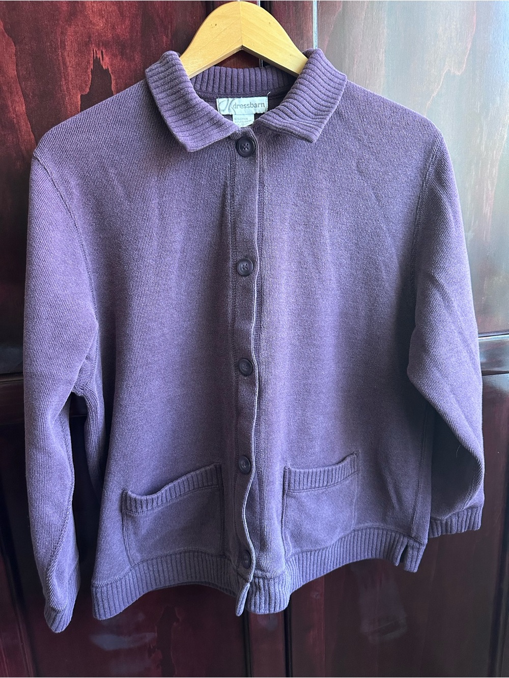 Collared Purple Button-Up Knit Cardigan